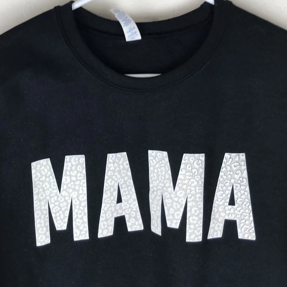 NEW Mama Leopard Black Crewneck Sweatshirt - Picture 2 of 5